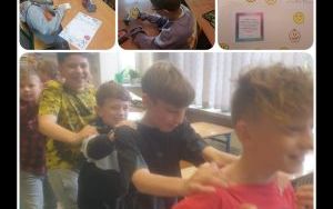 Klasa 4a bawi się, pisze list wdzięczności oraz ozdabia drzwi emotikonkami