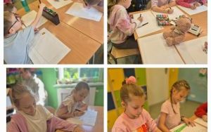 Uczniowie klasy 2d podczas projektowania puzzli